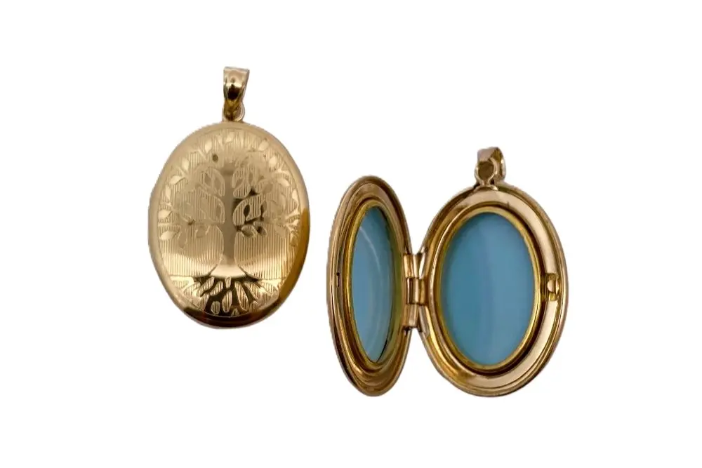 Colgante plata 925 portafotos ovalado con diseño de arbol de la vida 20x26mm