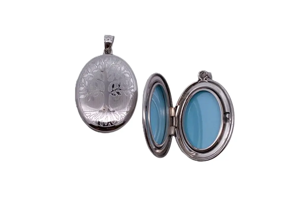 Colgante plata 925 portafotos ovalado con diseño de arbol de la vida 20x26mm
