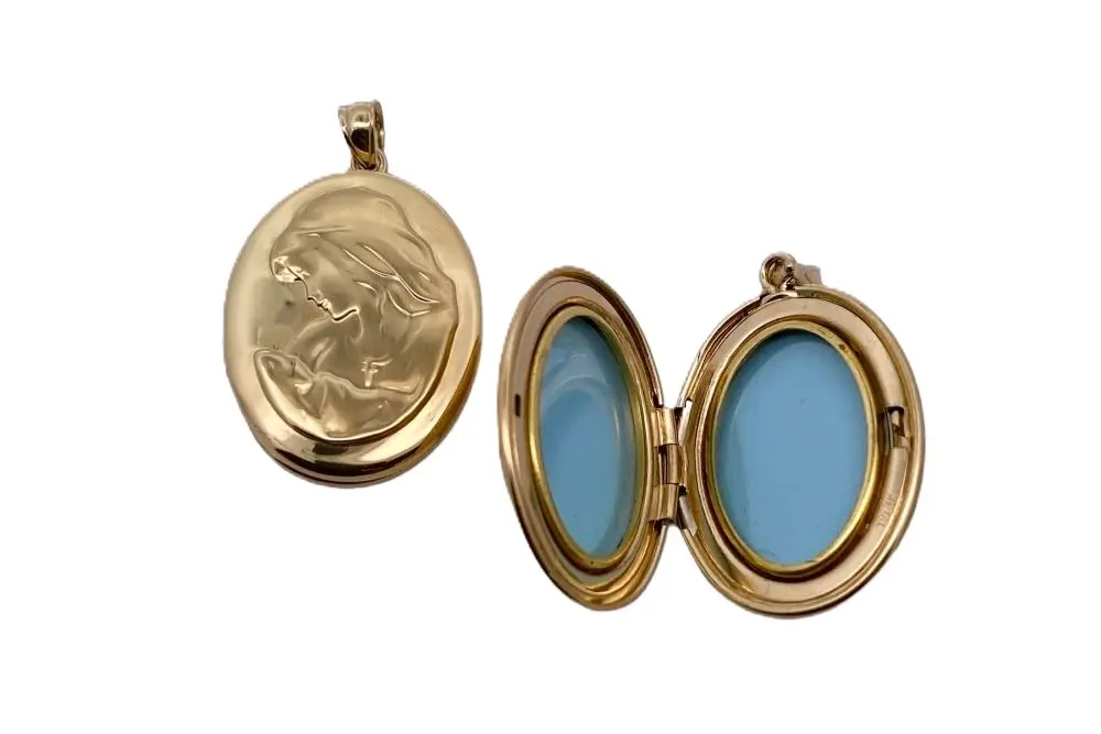 [17611PE200DO] Sterling silver mary virgin design oval locket pendant 20x26mm (Gold plated)