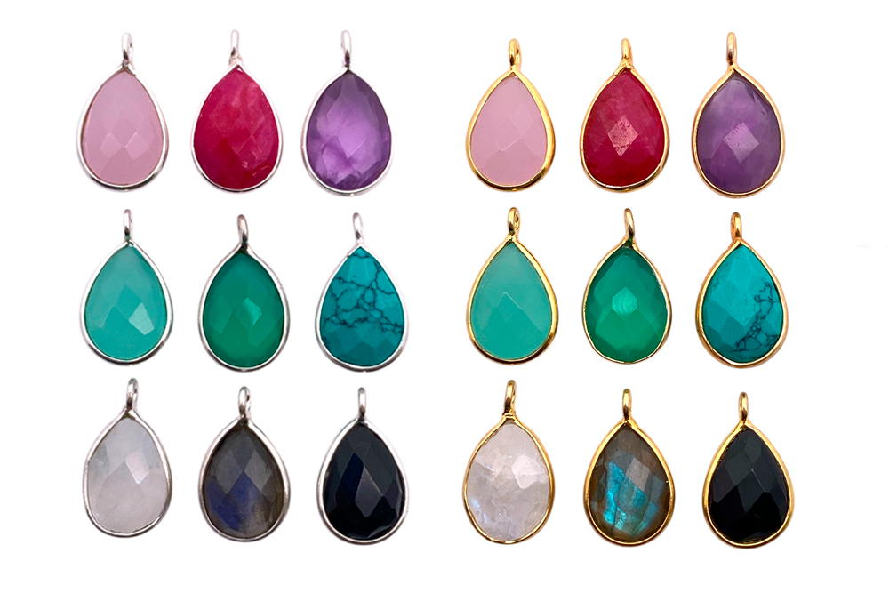 Sterling silver 7x10mm semi precious stones drop charm