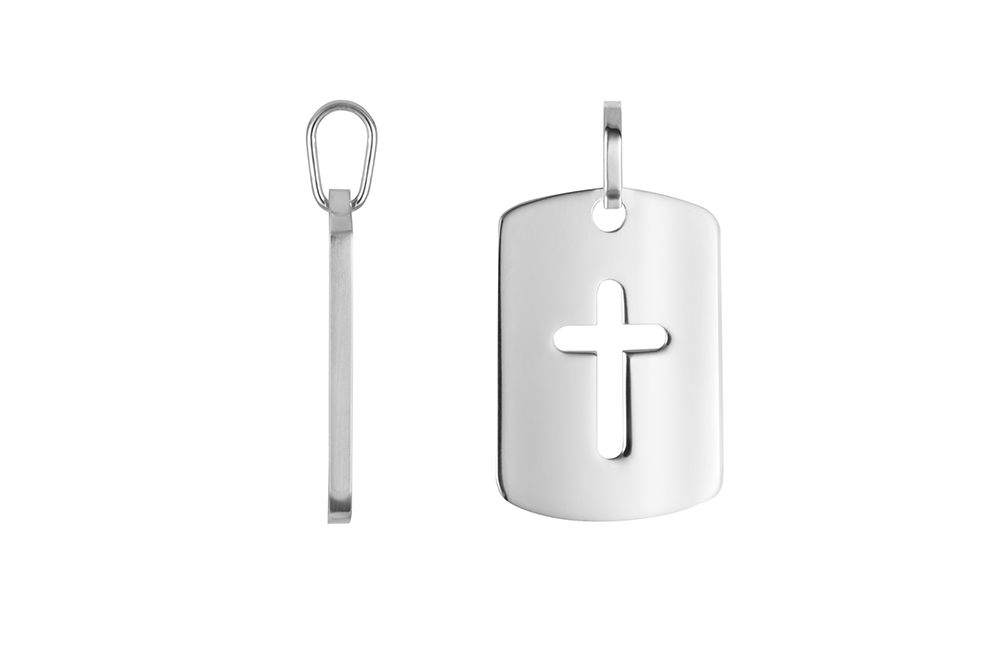 Sterling silver 21x14mm rectangular plaque with cut-out cross pendant