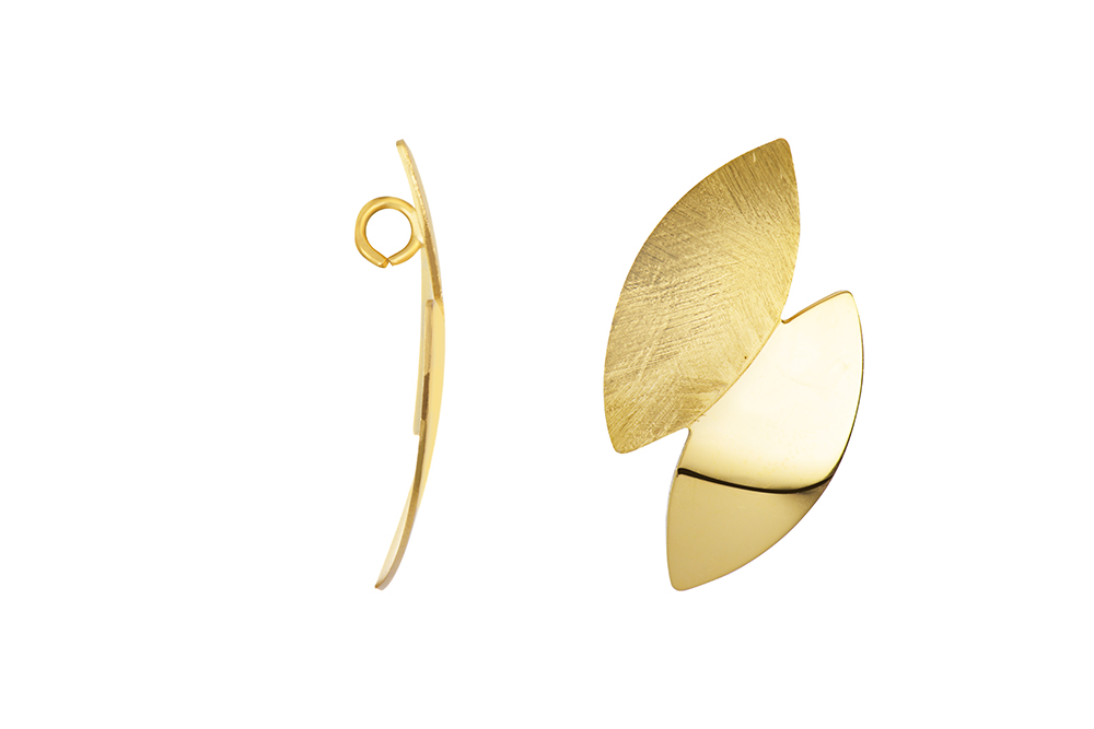 Sterling silver two-leaf design with polished and brushed striped finish pendant