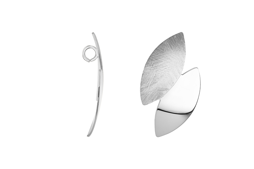Sterling silver two-leaf design with polished and brushed striped finish pendant