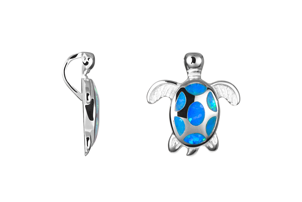 Sterling silver blue opal & abalone turtle 16x15mm pendant