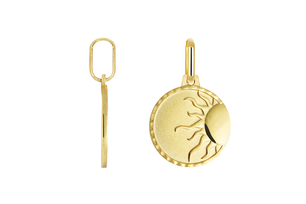 Sterling silver half sun medal 17x15mm pendant