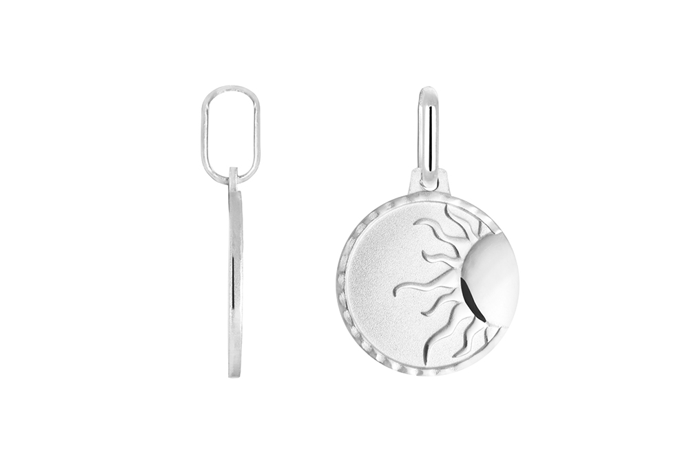 Sterling silver half sun medal 17x15mm pendant