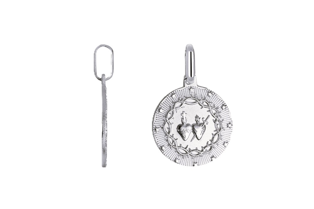Colgante plata 925 sagrado corazón de jesús y maría 21x18mm
