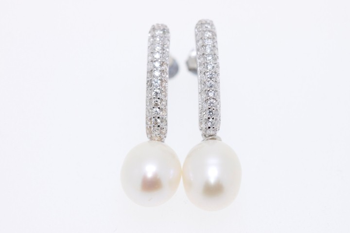 Pendiente plata rodiada perla y cz