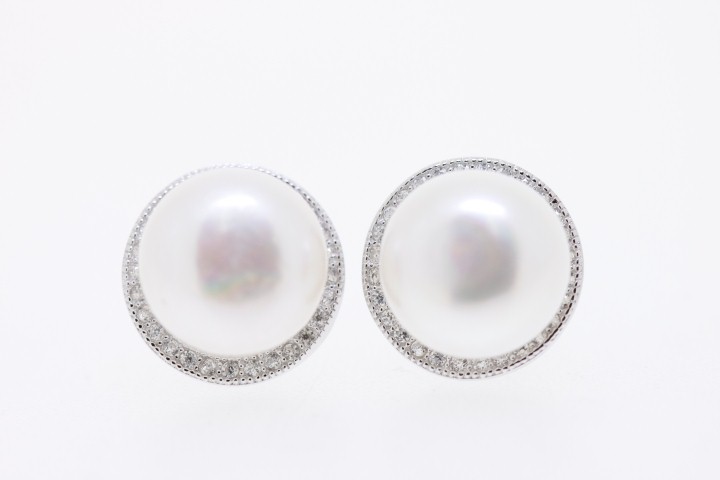 Pendiente plata rodiada cz microsetting perla 