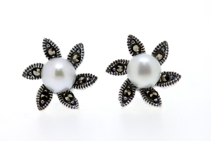 Pendiente plata 925 marquesita perla 