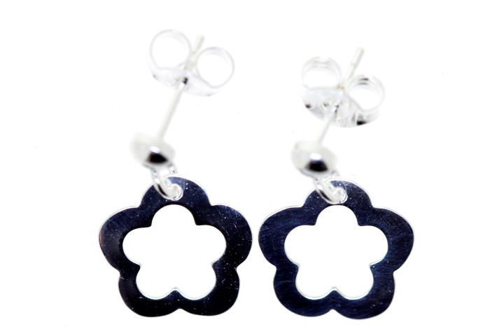 Pendiente plata lisa 925 flor 