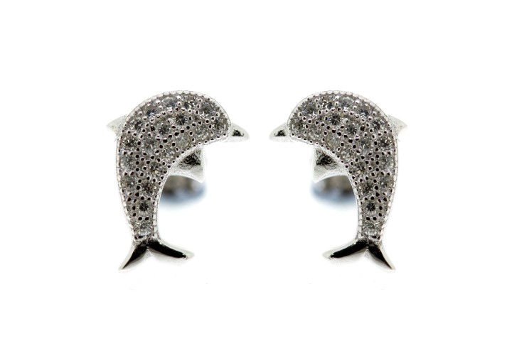 Silver 925 dolphin earring cz micro-setting