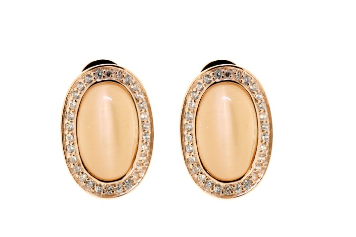 Silver omega clip earring with cat eye stone & cz