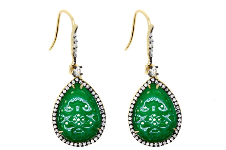 Silver 925 earring cz dark green jade