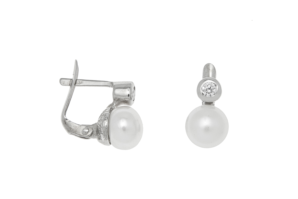 Silver 925 pearl cz earring