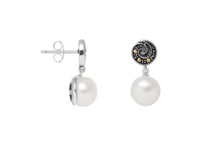 [076910006MPB] Silver 925 marcasite & pearl earring