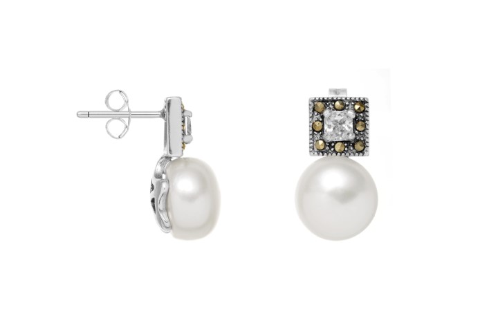Silver 925 marcasite, pearl & cz earring