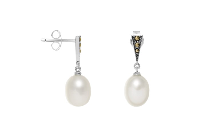 Pendiente plata 925  marquesita y  perla 