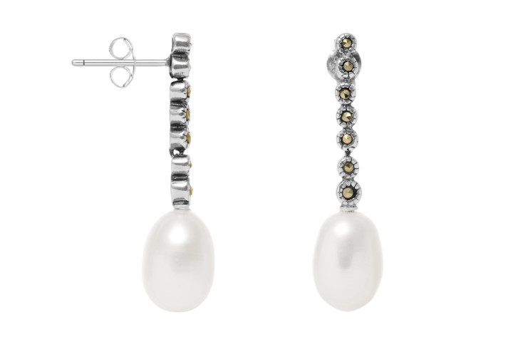 Pendiente plata 925  marquesita y  perla 