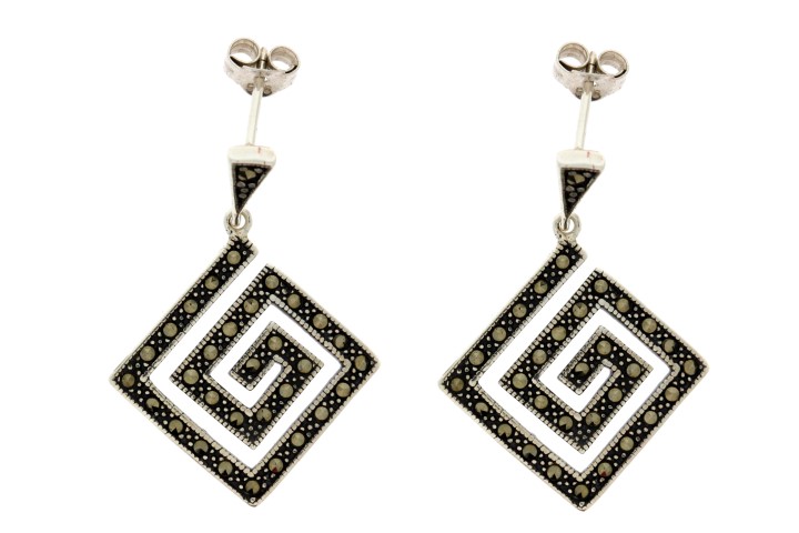 Silver 925 marcasite & pearl spiral earring