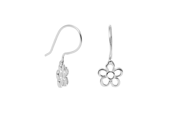 Pendiente plata 925 flor pequeña gancho hippie 