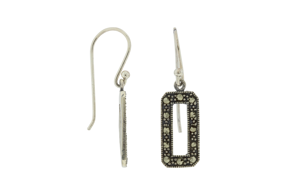 Pendiente plata 925  marquesita rectangular 