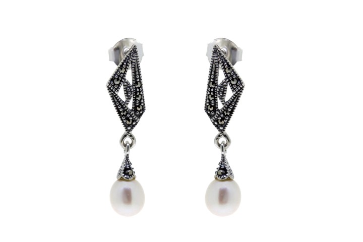Pendiente plata 925  marquesita  + perla cultivada 