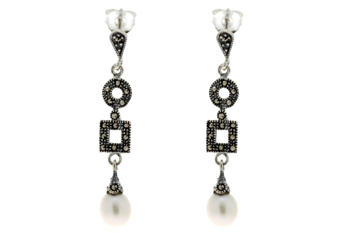 Silver 925 earring marcasite with real pearl