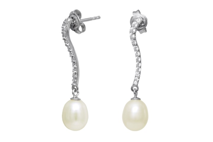 Pendiente plata 925 perla cultivada 8mm y cz 