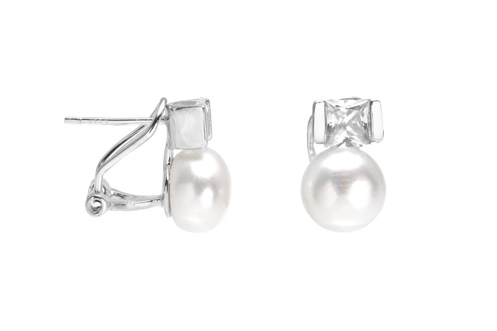 Pendiente plata 925  perla cultivada 9mm y cz 