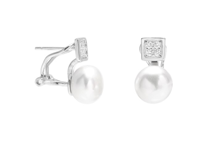 Silver 925 fresh water pearl with cz earring