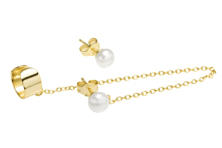 Pendiente plata 925 perla 5mm con cadena 