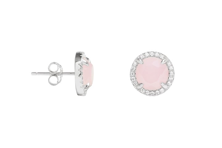 Pendiente plata 925  cuarzo rosa con cz  blanca 