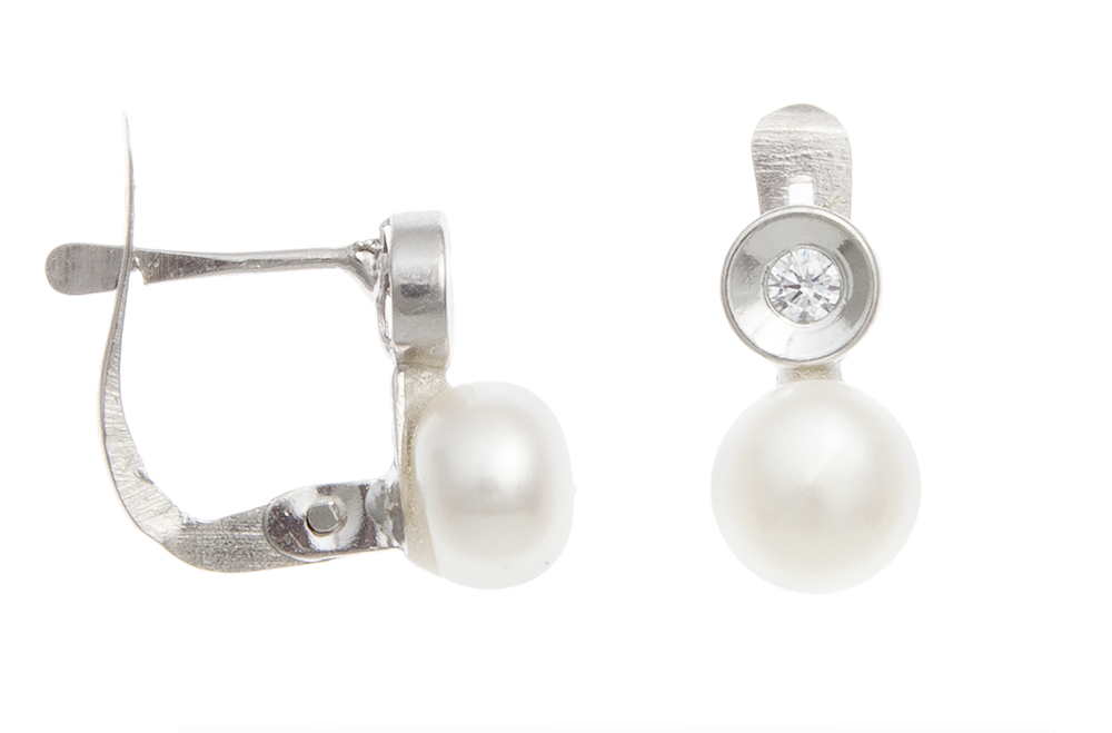 Silver 925 earring fresh water pearl 5mm & cz