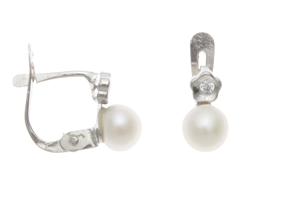 Silver 925 earring fresh water pearl 45mm & cz