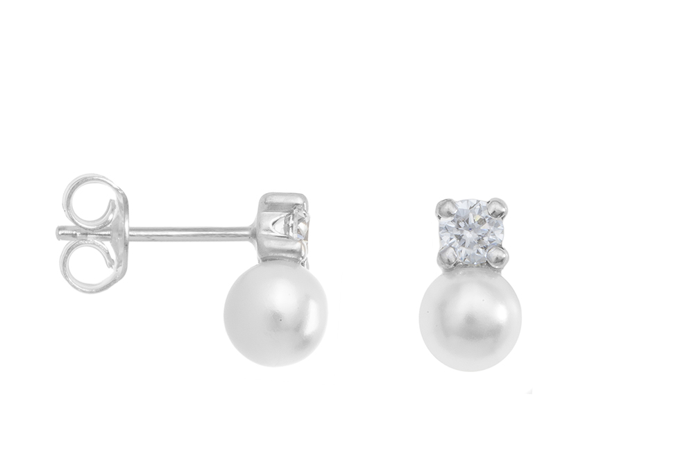 Silver 925 earring fresh water pearl 5mm & cz