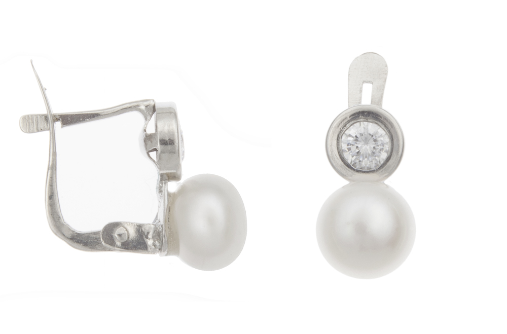 Silver 925 earring fresh water pearl 6mm & cz