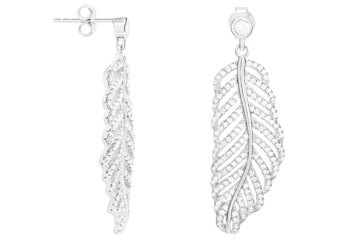 Pendiente plata 925 pluma con zirconita 