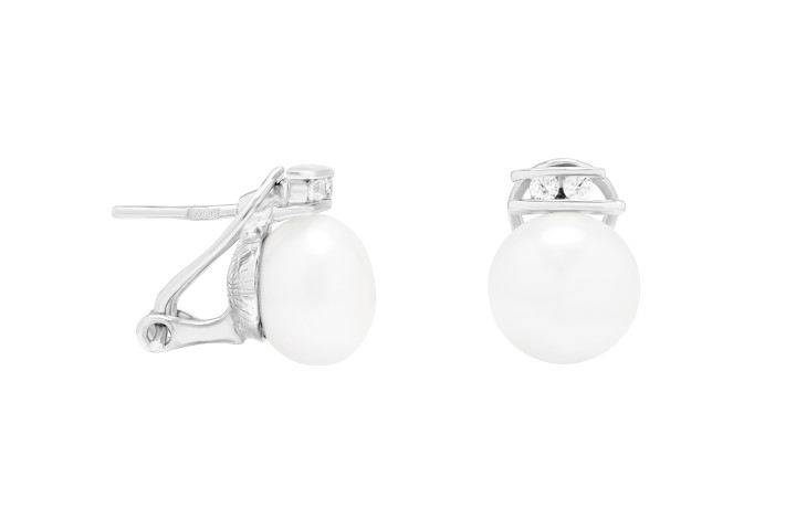Silver omega clip earring  fresh water  pearl