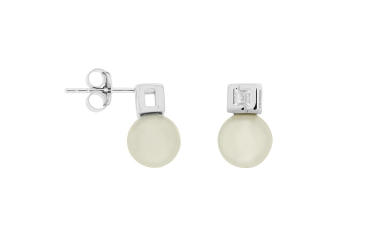 Silver earring shell pearl cz