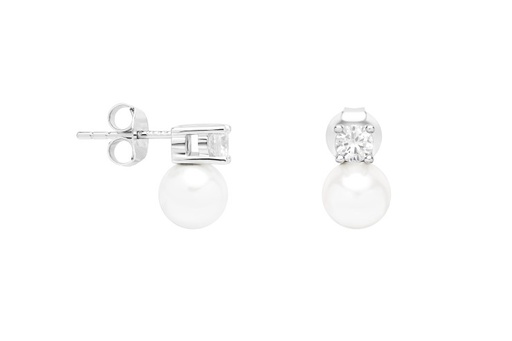 [112970001ZPB] Silver earring shell pearl cz