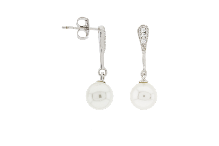Pendiente plata 925 perla shell 8mm cz 