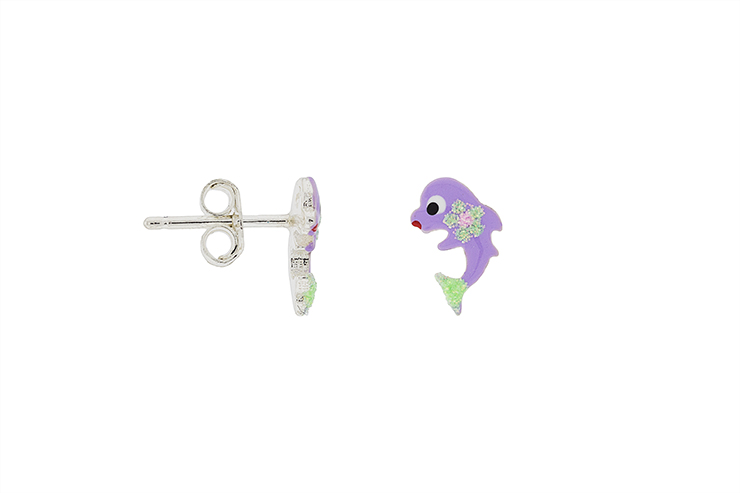 Silver 925 enamel dolphin earring