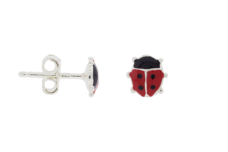 Silver 925 enamel ladybug earring