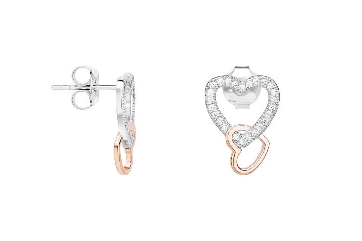 Pendiente plata 925 corazones bicolor con cz 