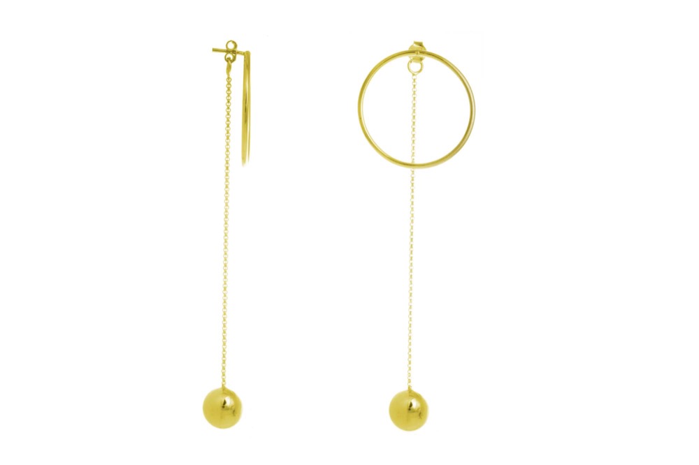 Pendiente plata 925 aro con bola y cadena 