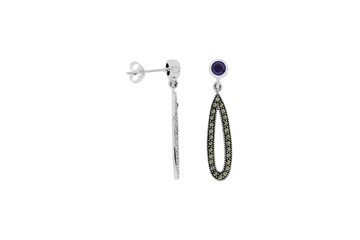 Pendiente plata 925 lagrima marquesita cz amatista 