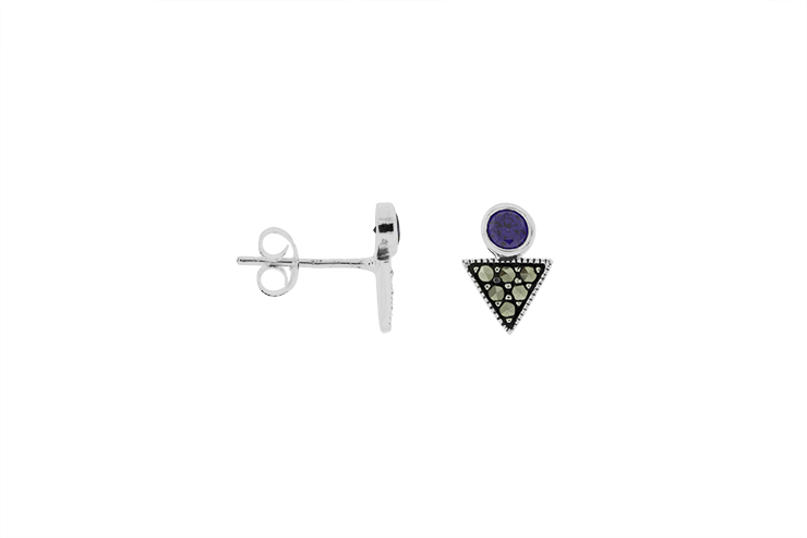 Pendiente plata 925 marquesita & cz amatista 
