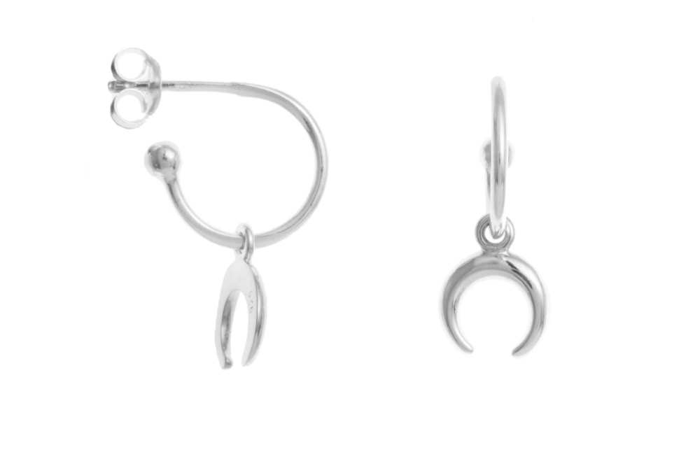 [1265100000PL] Pendiente plata 925 mini cuerno en aro presión 