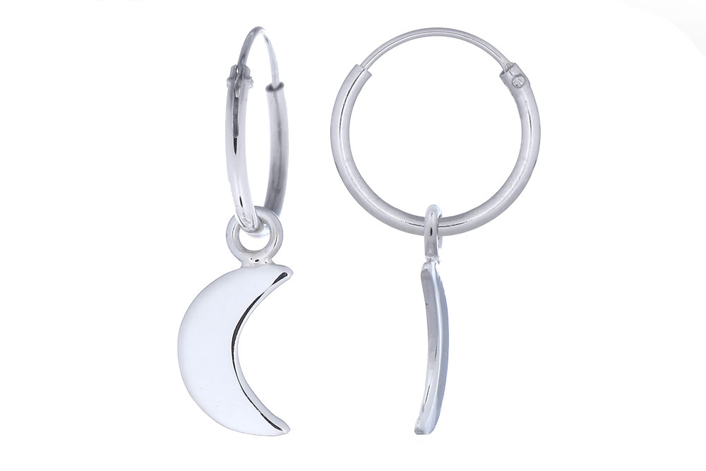 [1266300000PL] Pendiente plata 925 aro luna 